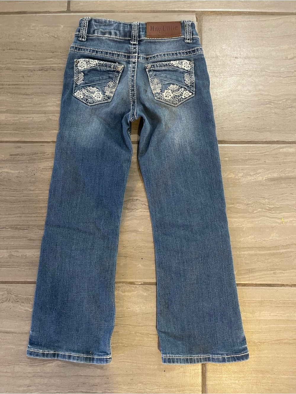 Girls' Blue Denim Jeans with Lace Pocket Detail
